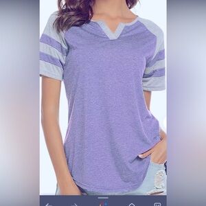 NWT! Womens Purple/ Lavender Raglan Loose Fit Baseball Tee Short Sleeve